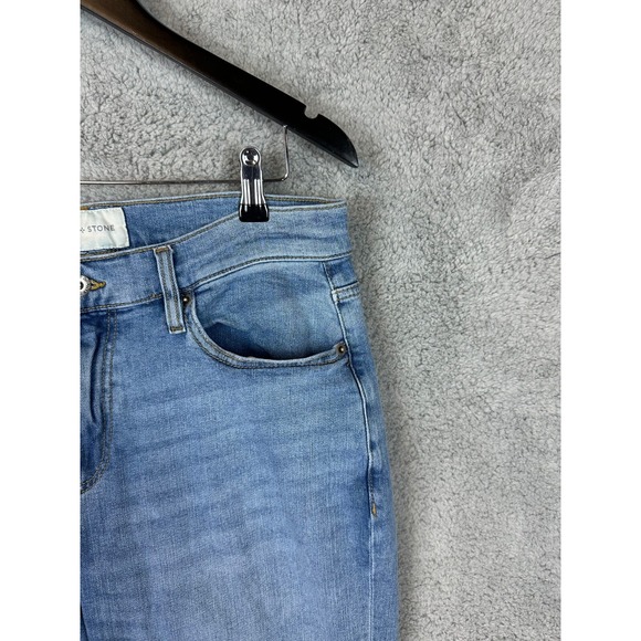 Sun + Stone Jeans Mens 33x32 Blue Distressed Patched Stretch Regular Fit - Picture 3 of 16